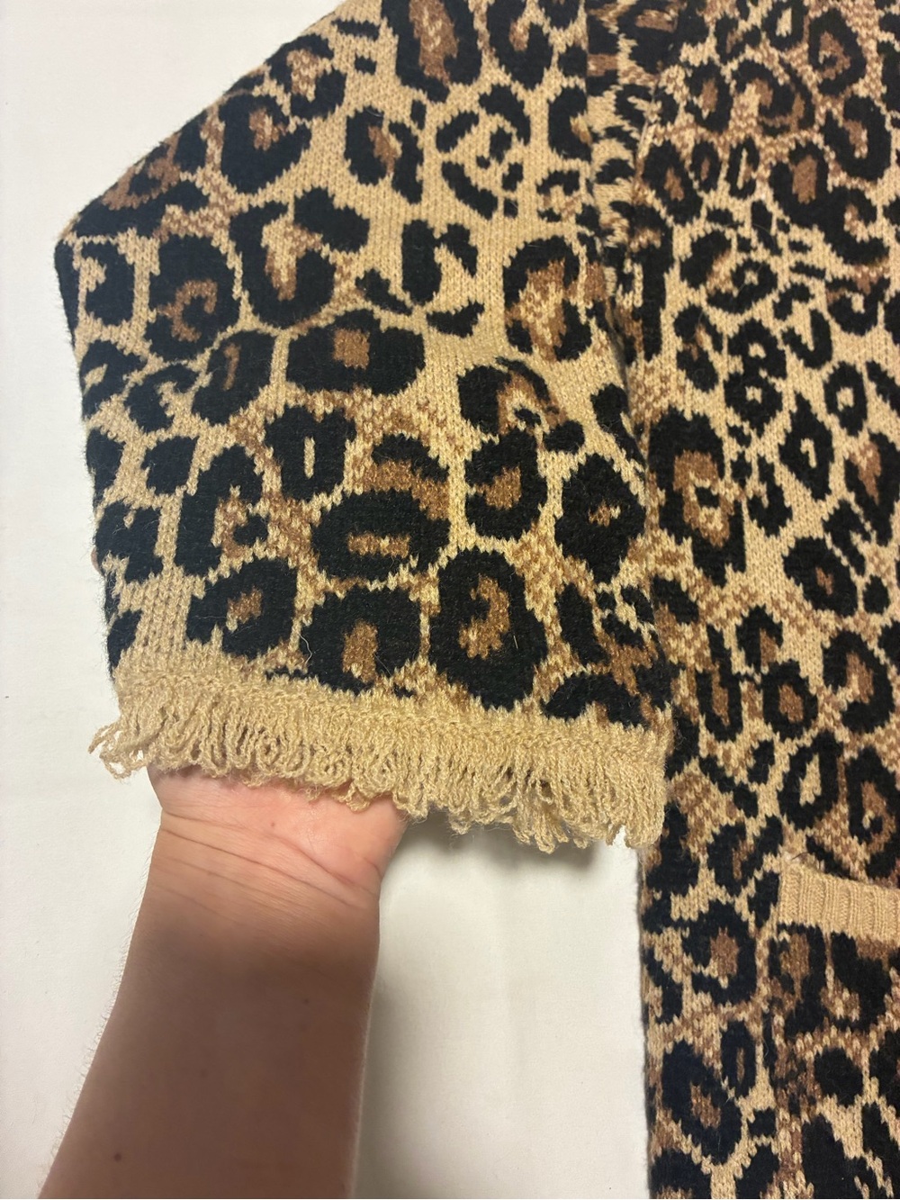 Leopard Print Button-Front Cardigan Sweater - Tan/Black size M/L - Picture 3 of 8